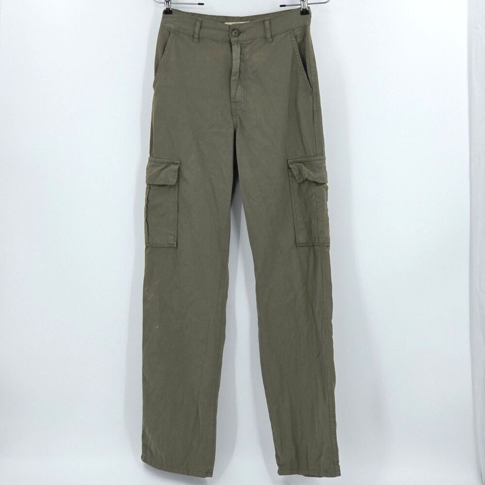 Stradivarius STR Cargo Pants Womens Size Straight Leg Khaki Green Drab Bleached